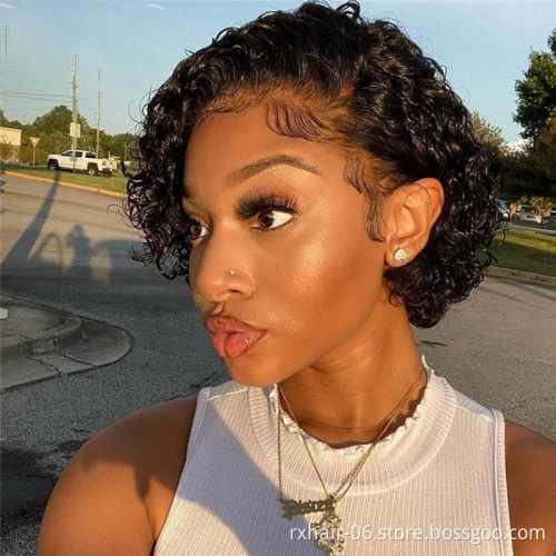 Hot Sale Natural Black Short Curly Brazilian Cuticle Aligned Raw Virgin Hair Pixie Cut Lace Front Closure Wig